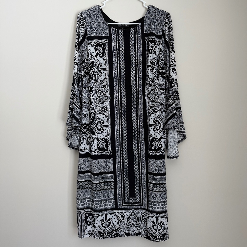 INC Black & White Paisley Dress – Size 1XL – Flowy & Chic